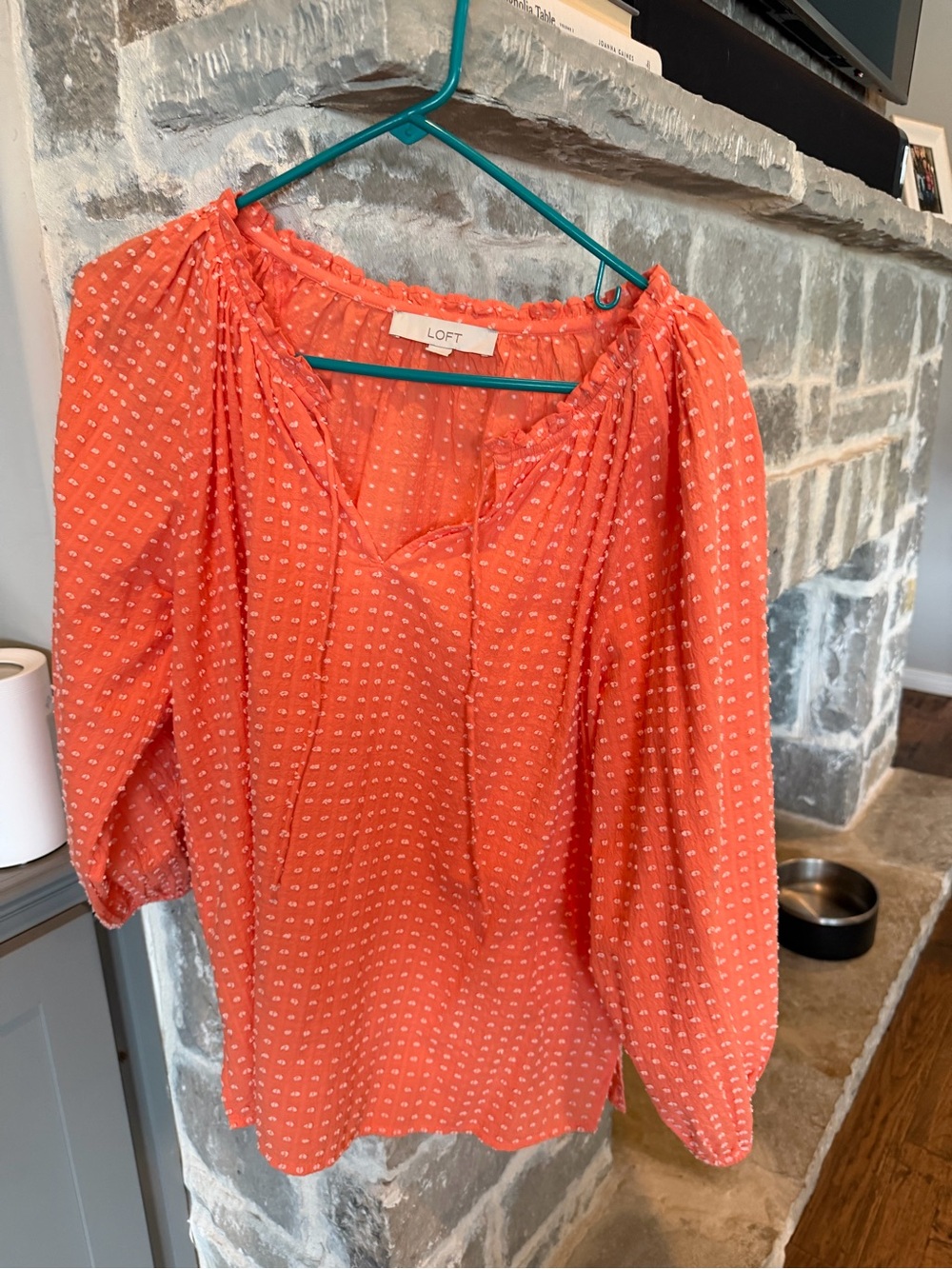 LOFT Coral Orange Peasant Blouse